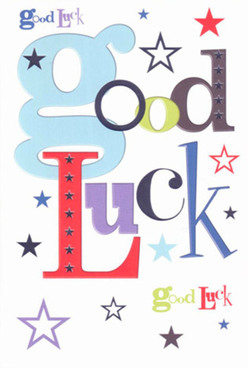 This good luck card, brimming with confident energy and charm, feels like a little burst of Lea Bridge's community spirit. Each letter has been shaped with a precise, artistic eye: a large baby-blue 'g' establishes a mood of playful optimism, while rich reds and deep purples infuse the message with both gravity and joy. Stars of every dimension-inky blue, sky-light, gentle lavender-cascade over the clean white background, suggesting the dreams of residents who pause beside the canal to look for glimmers of hope in the twilight. The interplay of fonts and colors gives the card a lively balance, offering encouragement and excitement in equal measure-much like the thoughtful bouquets a local florist crafts for big life moments. The surface's smooth finish invites the fingertips, reminiscent of running your hands over velvety petals carefully arranged at a Lea Bridge flower stall. Meant for celebrations and send-offs alike, this card carries a tangible weight of support, reassuring its recipient that as they journey ahead, the local community stands with them. Whether slipped into a graduation bouquet or sent as part of a new venture, it stands as a visual promise that luck and belief flourish here in the heart of Lea Bridge.